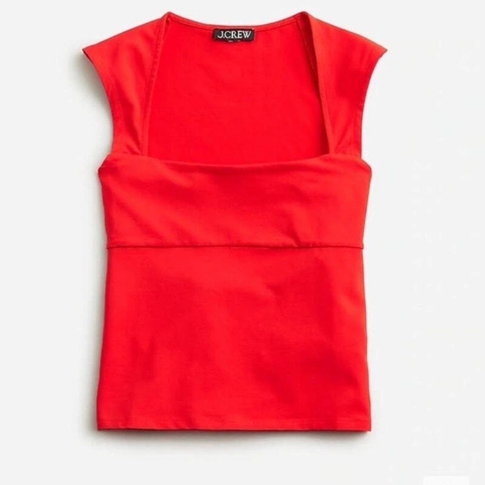 J. Crew Red Squareneck Cap-sleeve Top